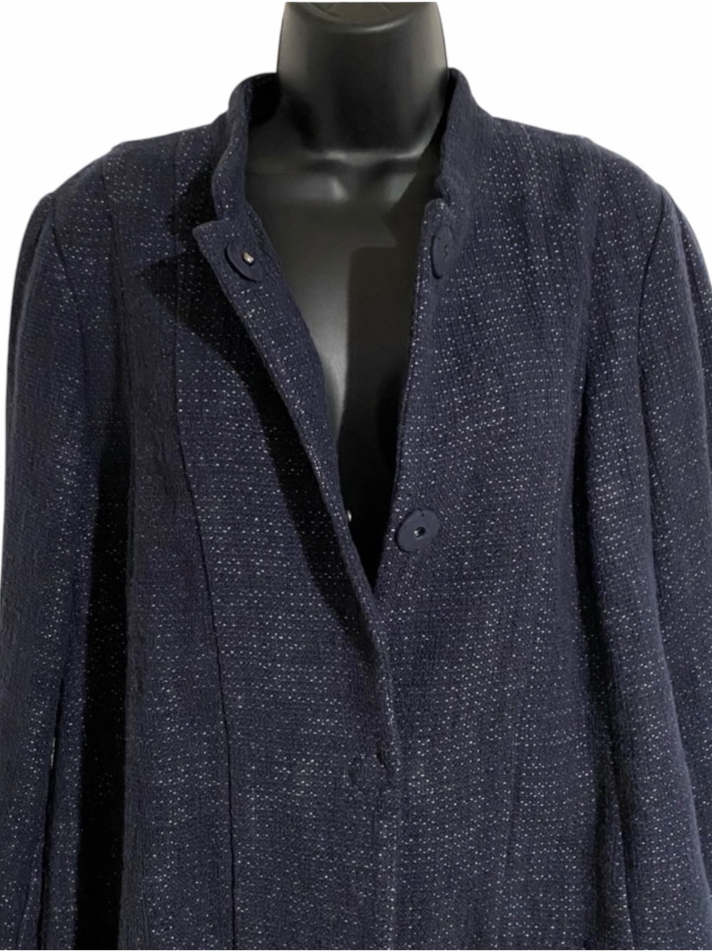 Eileen Fisher Navy Textured Cotton/Linen Blend Jacket Sz S